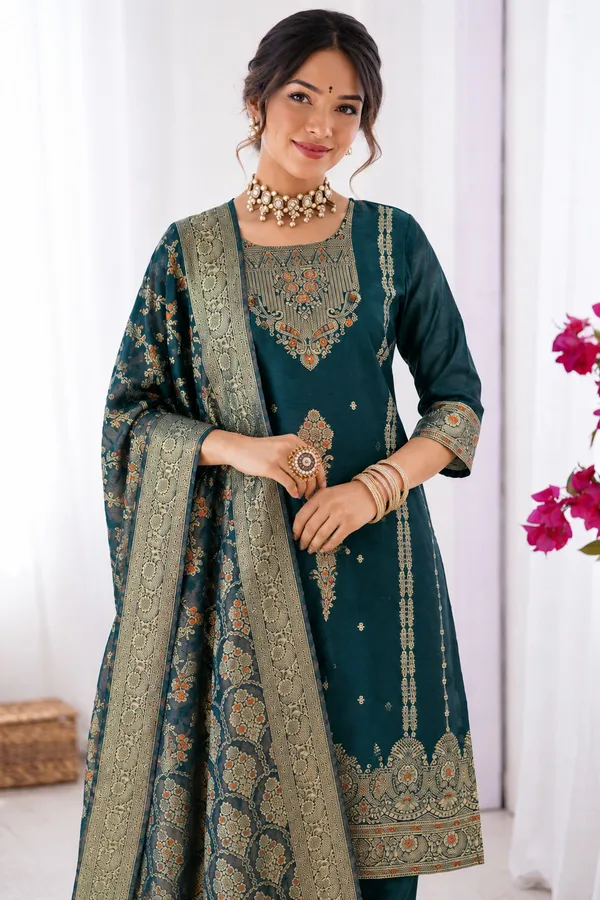 Women's_Cotton_Spun_Hand_Print_Kurta_Set_with_Bottom_&_Dupatta_|_Stitched_Ethnic_Wear