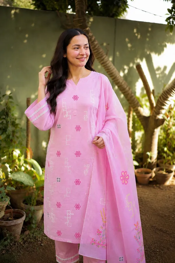 Women's_Cotton_Spun_Hand_Print_Kurta_Set_with_Bottom_&_Dupatta_|_Stitched_Ethnic_Wear