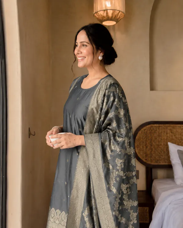 Women's_Cotton_Spun_Hand_Print_Kurta_Set_with_Bottom_&_Dupatta_|_Stitched_Ethnic_Wear