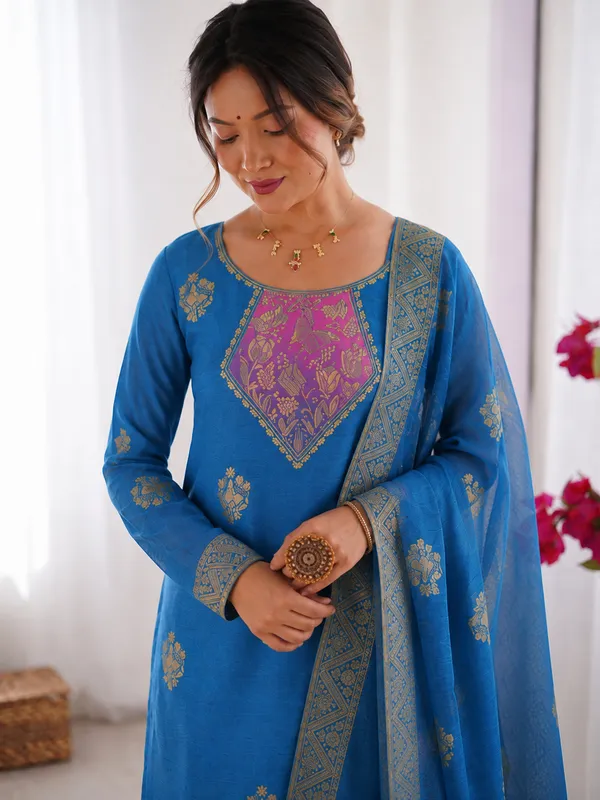 Women's_Cotton_Spun_Hand_Print_Kurta_Set_with_Bottom_&_Dupatta_|_Stitched_Ethnic_Wear