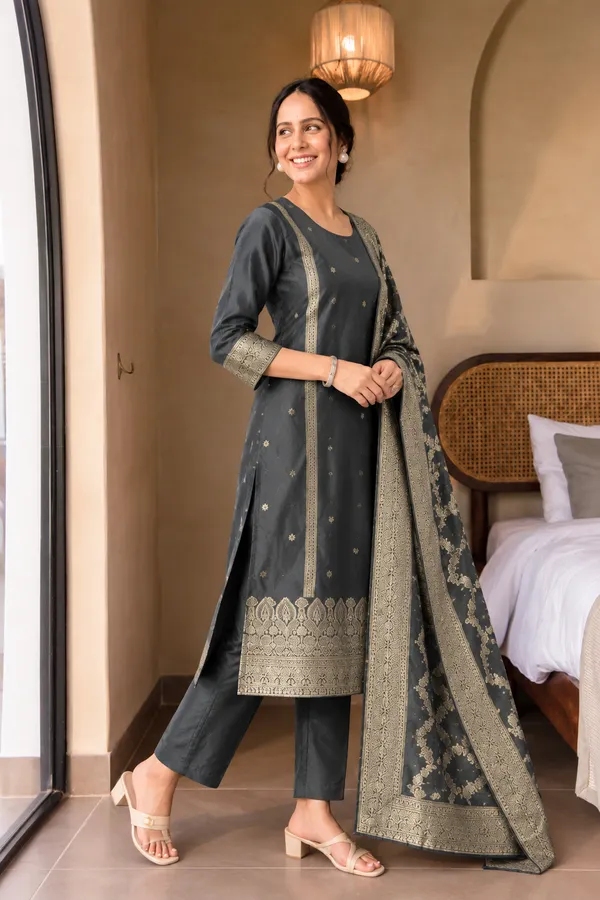 Women's_Cotton_Spun_Hand_Print_Kurta_Set_with_Bottom_&_Dupatta_|_Stitched_Ethnic_Wear
