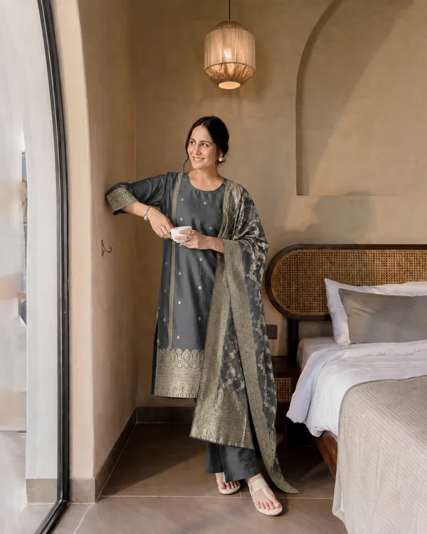 Women's_Cotton_Spun_Hand_Print_Kurta_Set_with_Bottom_&_Dupatta_|_Stitched_Ethnic_Wear