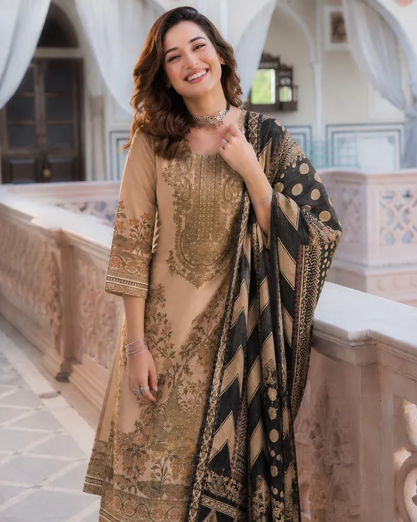 Women's_Cotton_Spun_Hand_Print_Kurta_Set_with_Bottom_&_Dupatta_|_Stitched_Ethnic_Wear