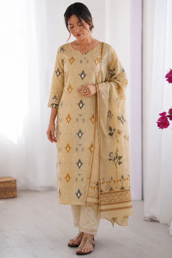 Women's_Cotton_Spun_Hand_Print_Kurta_Set_with_Bottom_&_Dupatta_|_Stitched_Ethnic_Wear