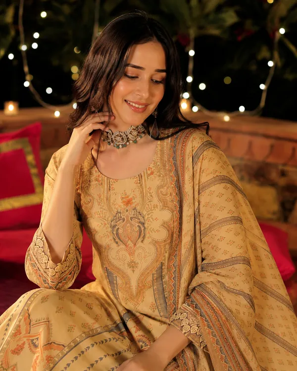 Women's_Cotton_Spun_Hand_Print_Kurta_Set_with_Bottom_&_Dupatta_|_Stitched_Ethnic_Wear