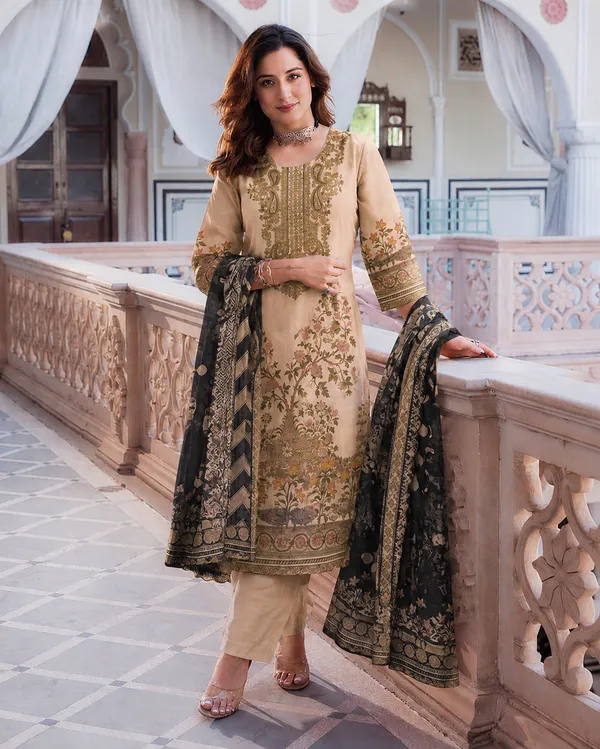 Women's_Cotton_Spun_Hand_Print_Kurta_Set_with_Bottom_&_Dupatta_|_Stitched_Ethnic_Wear