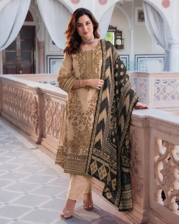Women's_Cotton_Spun_Hand_Print_Kurta_Set_with_Bottom_&_Dupatta_|_Stitched_Ethnic_Wear