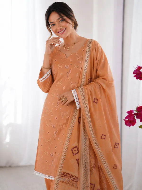 Women's_Cotton_Spun_Hand_Print_Kurta_Set_with_Bottom_&_Dupatta_|_Stitched_Ethnic_Wear