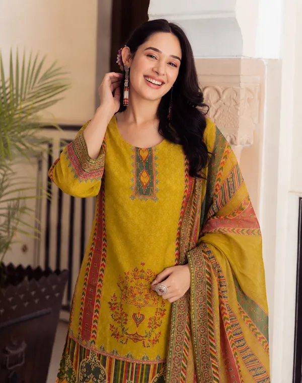 Women's_Cotton_Spun_Hand_Print_Kurta_Set_with_Bottom_&_Dupatta_|_Stitched_Ethnic_Wear