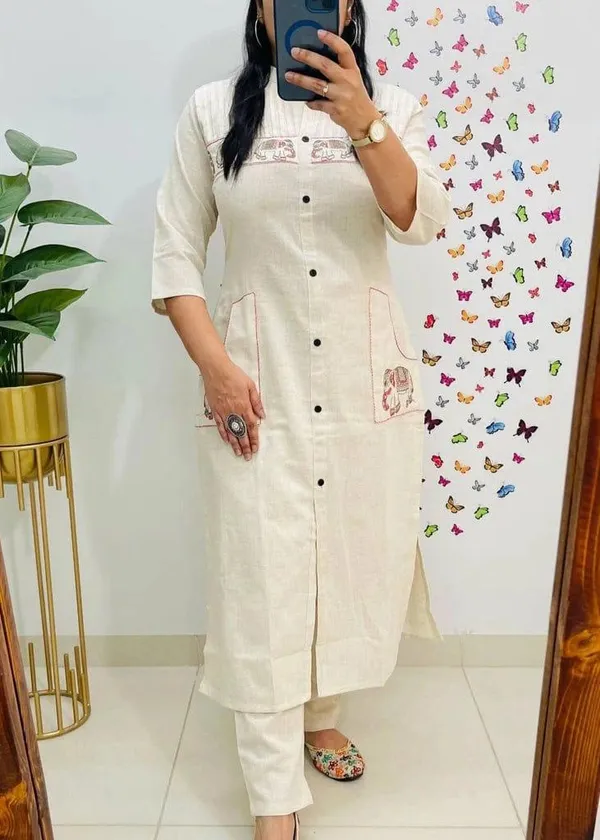 Women’s_Khadi_Cotton_Embroidered_Kurti_Pant_Set_|_Sleeveless_Office_Wear_Kurti_with_Bottom_|_Premium_Quality_Ready_to_Wear