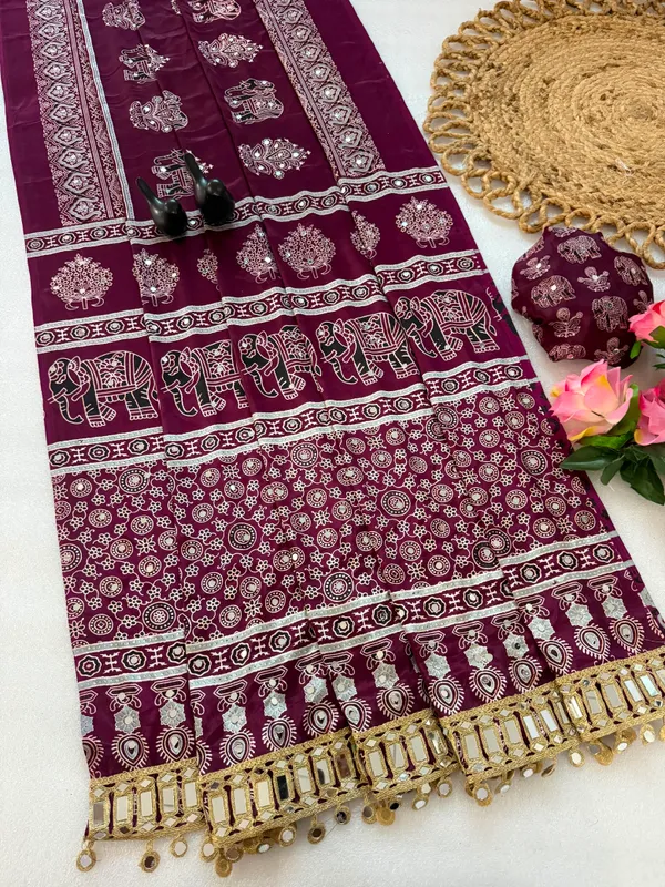 Women's_Wine_Ajrakh_Printed_Saree_with_Tiki_Embroidery_Work