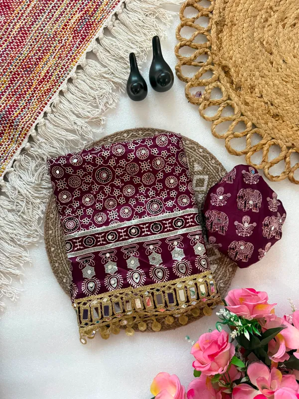 Women's_Wine_Ajrakh_Printed_Saree_with_Tiki_Embroidery_Work