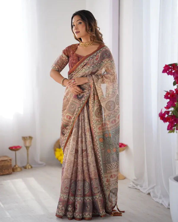 Classic_Handloom_Cotton_Saree_Featuring_Buti_and_Floral_Panel_Design_With_Unstitched_Blouse