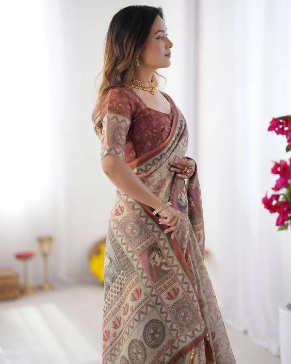 Classic_Handloom_Cotton_Saree_Featuring_Buti_and_Floral_Panel_Design_With_Unstitched_Blouse