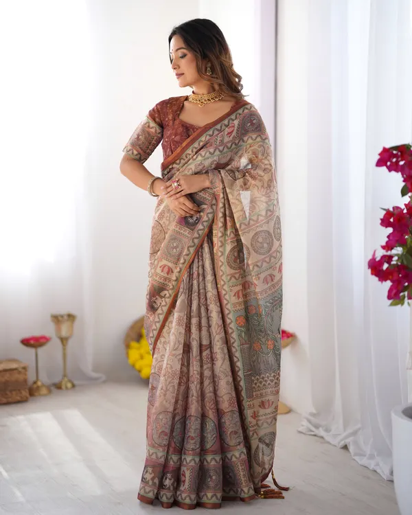 Classic_Handloom_Cotton_Saree_Featuring_Buti_and_Floral_Panel_Design_With_Unstitched_Blouse