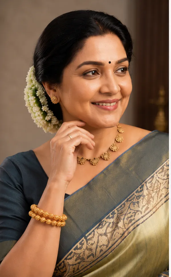 Soft_Tussar_Silk_sarees_with_Beautiful_Print_With_Attractive_Border_And_Contrast_Print_Blouse_With_Tassels_(Lunar_green)