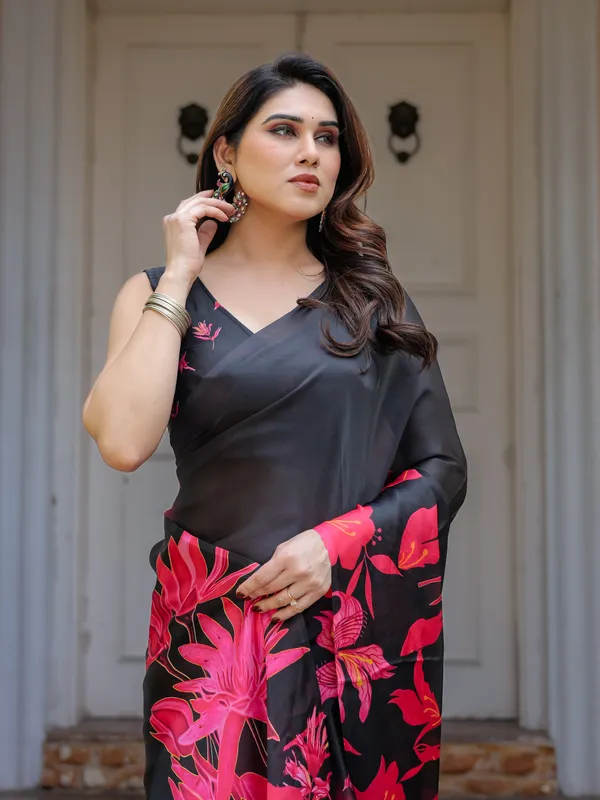 Black_Red_Floral_Printed_Satin_Georgette_Saree_for_Women_with_Designer_Blouse_|_Elegant_Party_Wear_Saree
