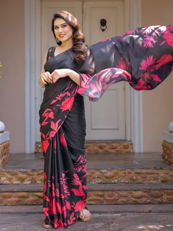 Black_Red_Floral_Printed_Satin_Georgette_Saree_for_Women_with_Designer_Blouse_|_Elegant_Party_Wear_Saree