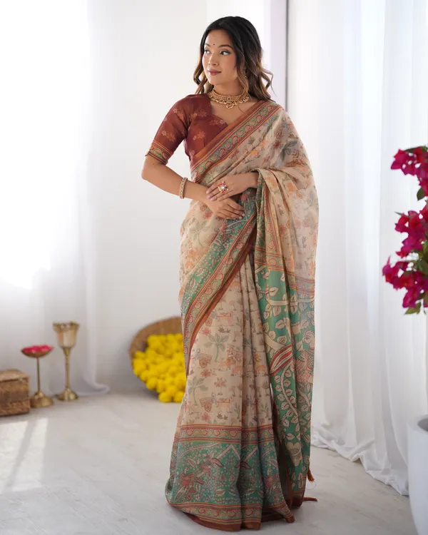 Classic_Handloom_Cotton_Saree_Featuring_Buti_and_Floral_Panel_Design_With_Unstitched_Blouse