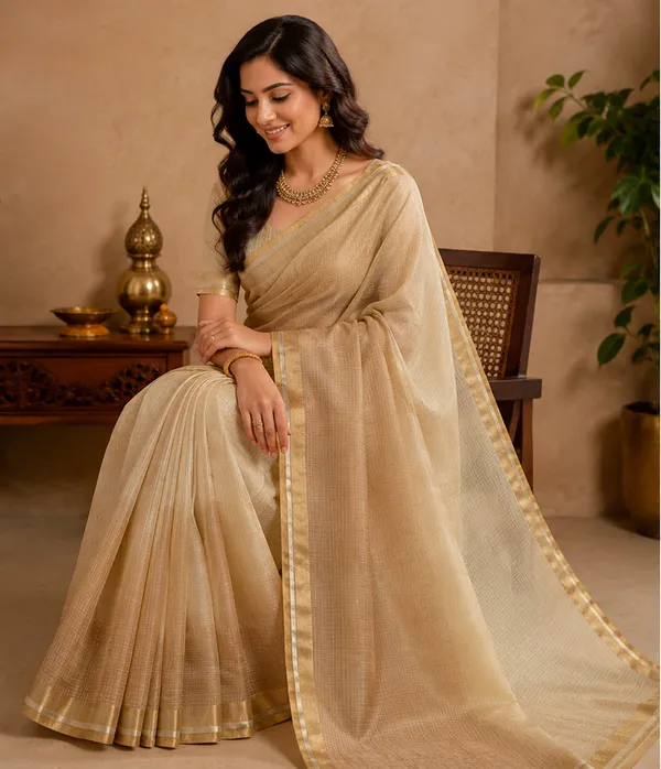 Women's_Golden_Beige_Kota_Silk_Cotton_Saree_with_Rich_Zari_Border_|_Elegant_Traditional_&_Festive_Wear_Saree