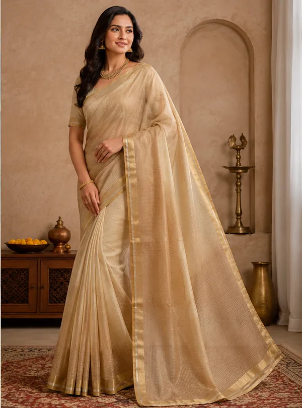 Women's_Golden_Beige_Kota_Silk_Cotton_Saree_with_Rich_Zari_Border_|_Elegant_Traditional_&_Festive_Wear_Saree