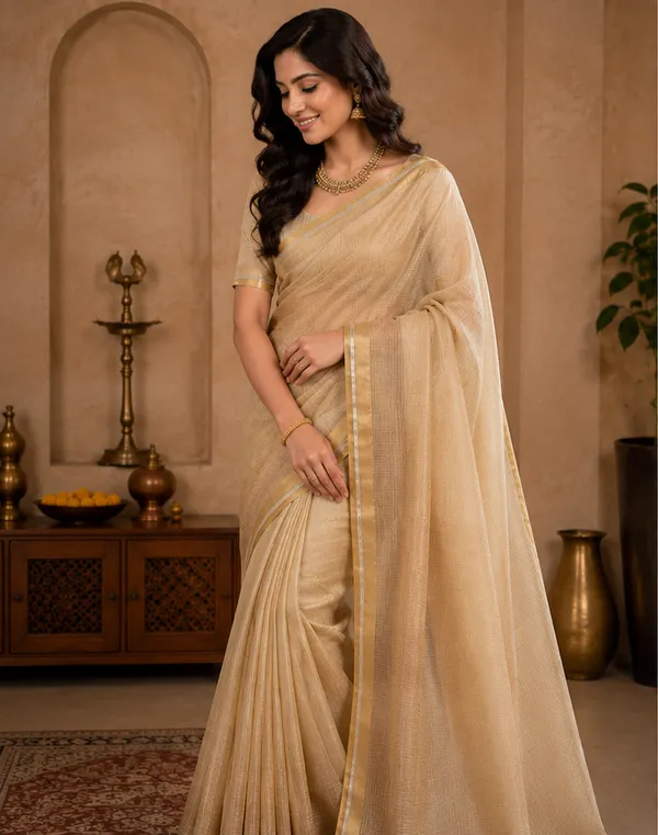 Women's_Golden_Beige_Kota_Silk_Cotton_Saree_with_Rich_Zari_Border_|_Elegant_Traditional_&_Festive_Wear_Saree
