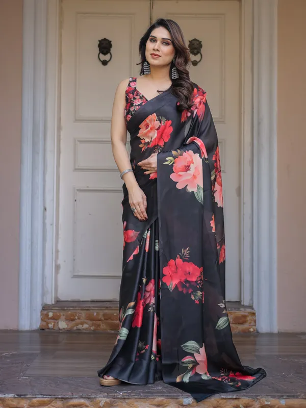 Black_Floral_Print_Satin_Georgette_Saree_with_Red_Flower_Design_|_Elegant_Designer_Party_Wear_Saree