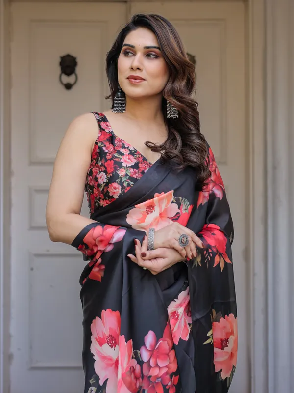 Black_Floral_Print_Satin_Georgette_Saree_with_Red_Flower_Design_|_Elegant_Designer_Party_Wear_Saree