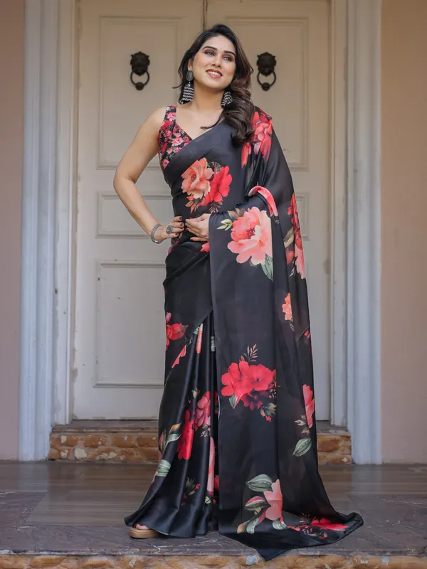 Black_Floral_Print_Satin_Georgette_Saree_with_Red_Flower_Design_|_Elegant_Designer_Party_Wear_Saree