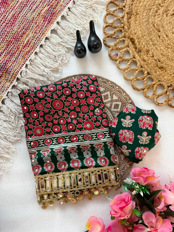 Women's_Bottle_Green_Ajrakh_Printed_Saree_with_Tiki_Embroidery_Work