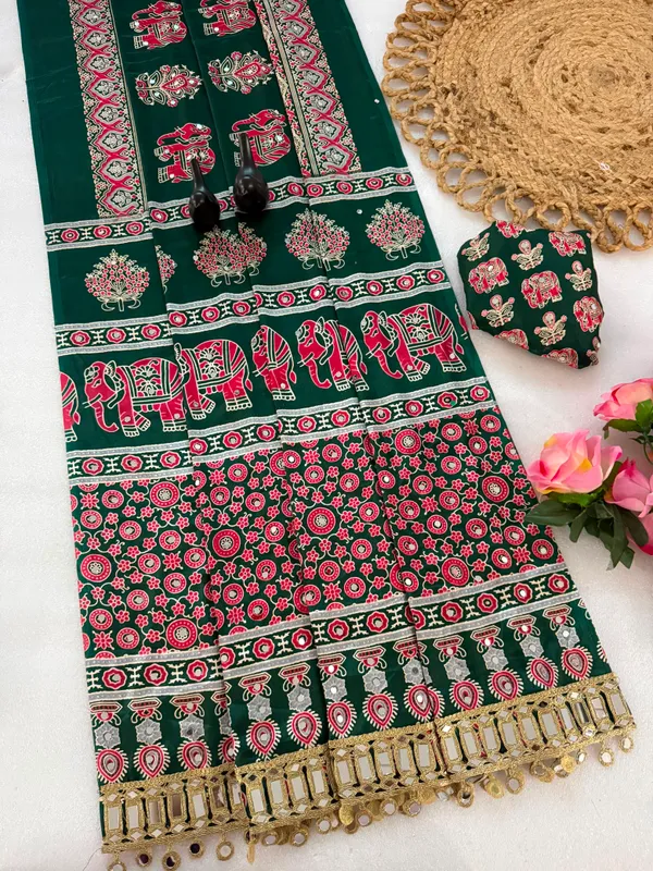 Women's_Bottle_Green_Ajrakh_Printed_Saree_with_Tiki_Embroidery_Work
