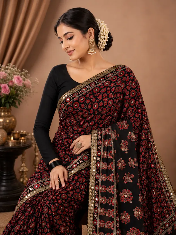 Women's_Black_Ajrakh_Printed_Saree_with_Tiki_Embroidery_Work