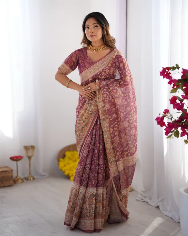 Classic_Handloom_Cotton_Saree_Featuring_Buti_and_Floral_Panel_Design_With_Unstitched_Blouse