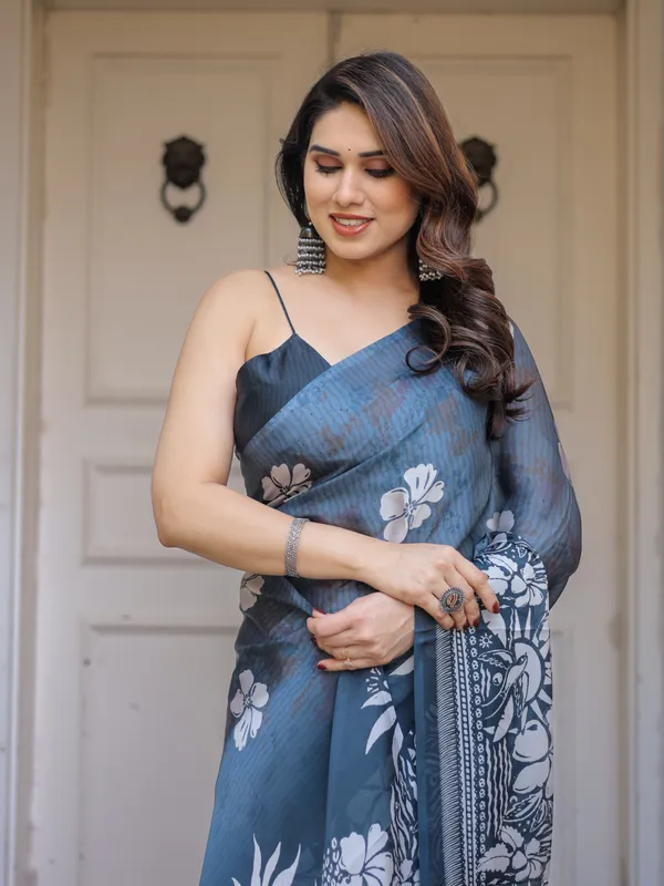 Steel_Blue_Satin_Georgette_Floral_Printed_Saree_with_Designer_Blouse_for_Women_|_Elegant_Party_Wear_Saree