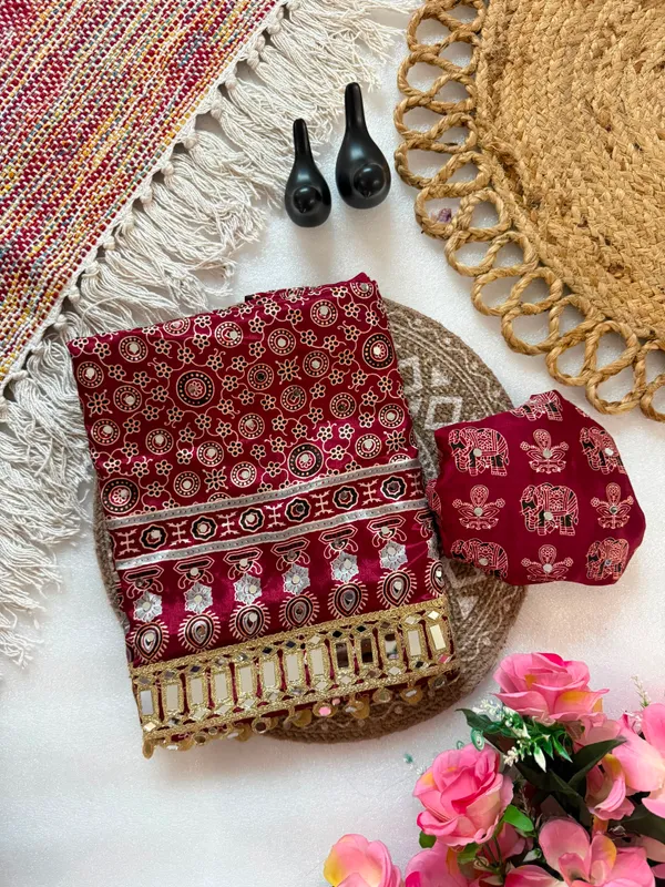 Women's_Maroon_Ajrakh_Printed_Saree_with_Tiki_Embroidery_Work