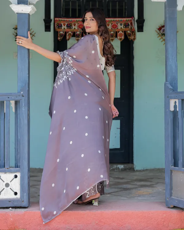 Mocha_Beige_Satin_Georgette_Saree_White_Polka_Dots_&_Mandala_Pallu__With_Unstitched_Blouse