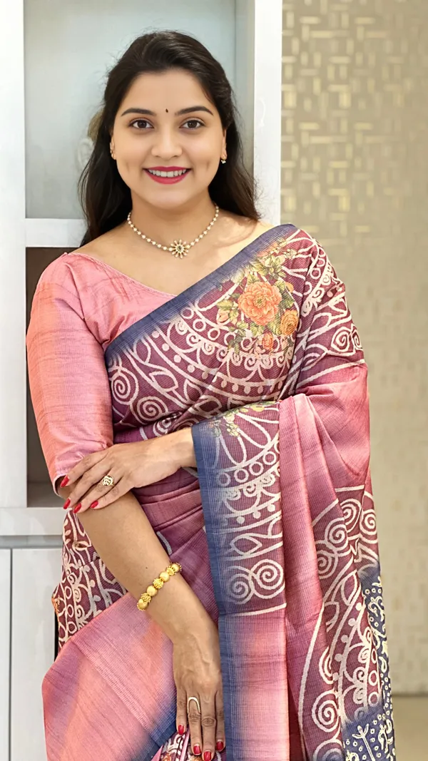 Soft_Tussar_Silk_sarees_with_Beautiful_Print_With_Attractive_Zari_Line_Saree_And_Print_Blouse_With_Tassels