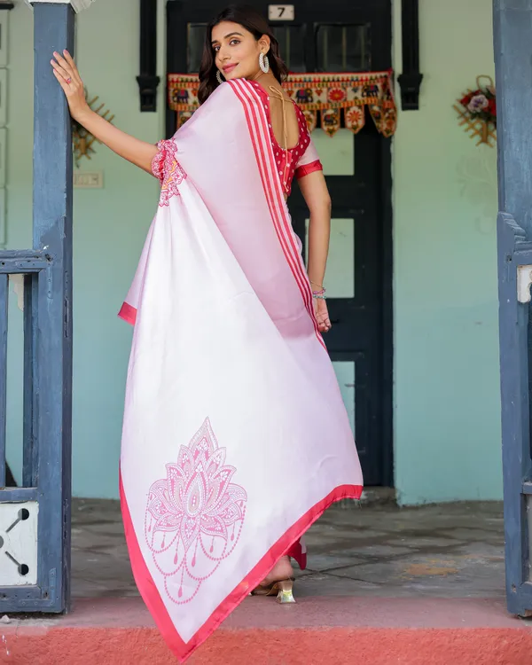 Baby_Pink_Designer_Saree_with_Mandala_Pallu_&_Polka_Dot__Satin_Georgette_Handsfree_Pallu_Feature_With_Unstitched_Blouse