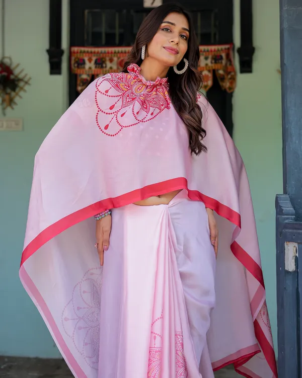 Baby_Pink_Designer_Saree_with_Mandala_Pallu_&_Polka_Dot__Satin_Georgette_Handsfree_Pallu_Feature_With_Unstitched_Blouse