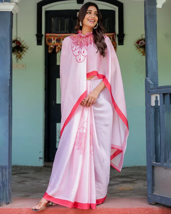 Baby_Pink_Designer_Saree_with_Mandala_Pallu_&_Polka_Dot__Satin_Georgette_Handsfree_Pallu_Feature_With_Unstitched_Blouse