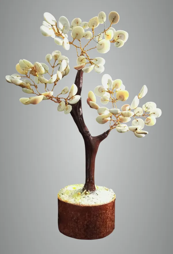 White_Shell_Crystal_Tree_For_Vastu,_Positive_Energy_|_Handmade_Feng_Shui_Tree_With_Wooden_Base_|_Seashell_Gem_Tree_For_Gift,_Meditation_&_Office_Table_Decoration,_10-12_Inch_(100_Beads)
