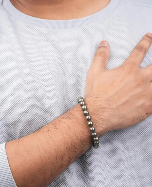 Black_Natural_Pyrite_Crystal_Tumble_Beads_Stretchable_Bracelet