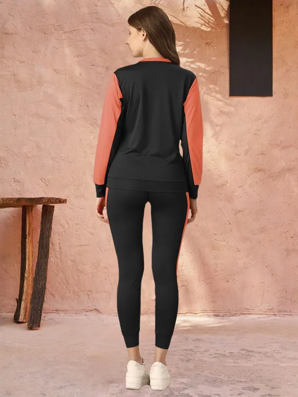 Orange_&_Black_Cotton_Blend_Colorblock_Regular_Track_Suit_For_Women
