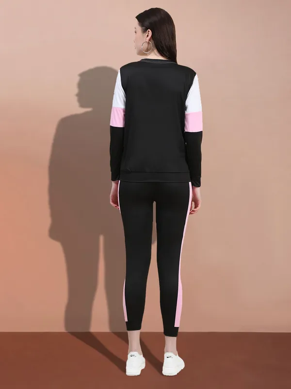 White_&_Pink_&_Black_Cotton_Blend_Printed_Regular_Track_Suit_For_Women
