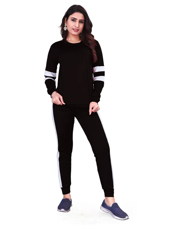 Black_Cotton_Blend_Striped_Regular_Track_Suit_For_Women