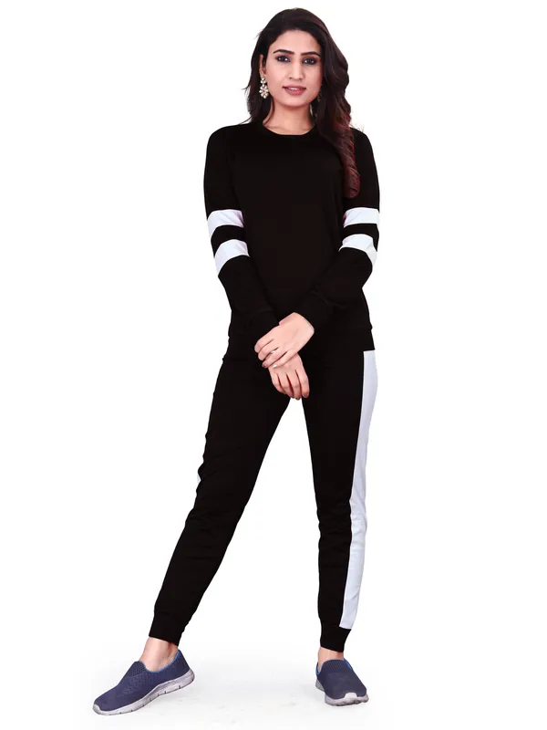 Black_Cotton_Blend_Striped_Regular_Track_Suit_For_Women