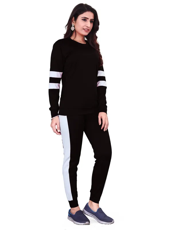 Black_Cotton_Blend_Striped_Regular_Track_Suit_For_Women