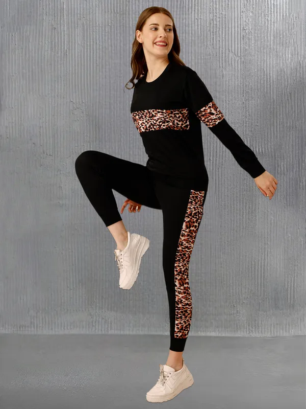 Black_&_Brown_Cotton_Blend_Animal_Print_Regular_Track_Suit_For_Women