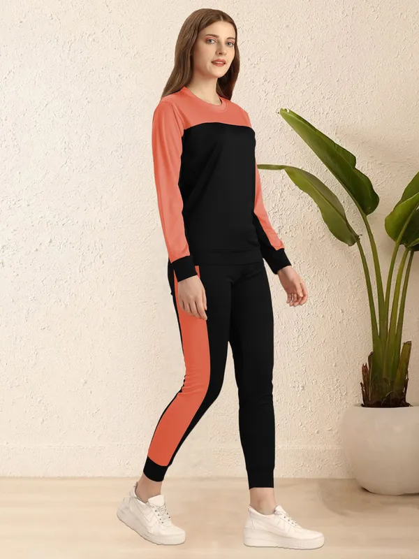 Orange_&_Black_Cotton_Blend_Colorblock_Regular_Track_Suit_For_Women