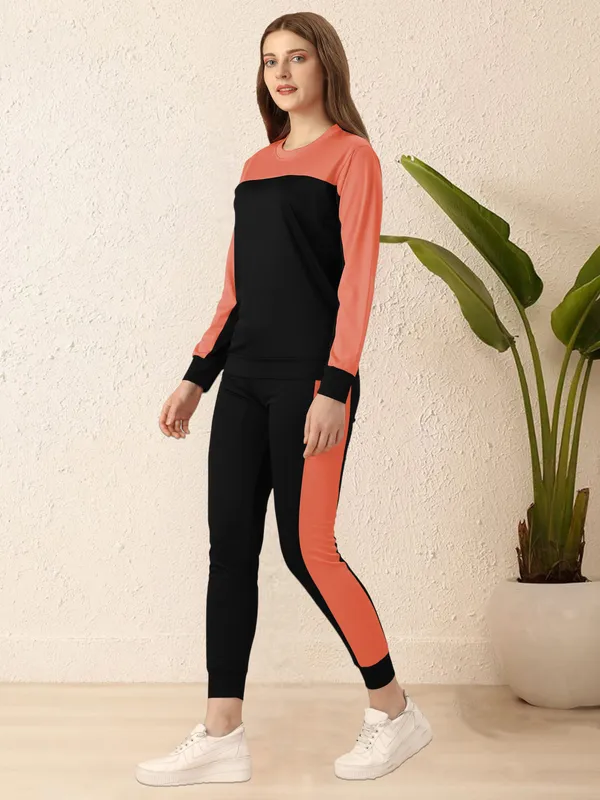 Orange_&_Black_Cotton_Blend_Colorblock_Regular_Track_Suit_For_Women